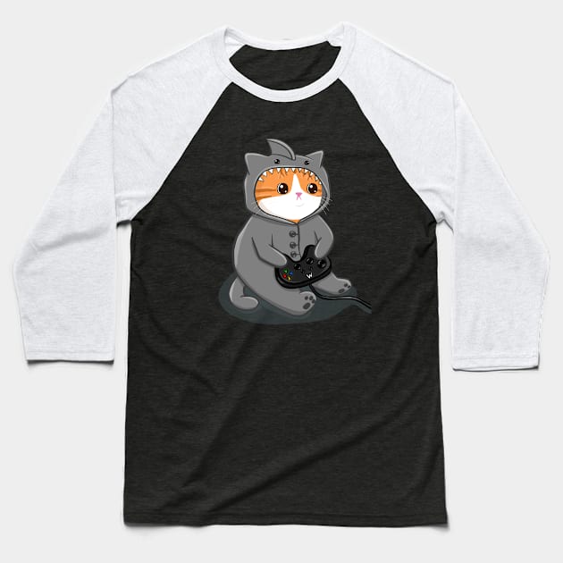 Gamer Kitty Baseball T-Shirt by KilkennyCat Art